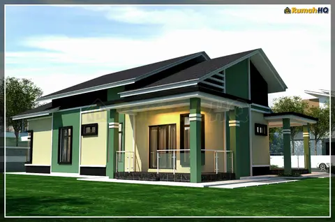 Pandangan 3D 1 daripada 5, rumah RHQ-A4-05 — Banglo 1 Tingkat · 4 Bilik · 3 Bilik Air