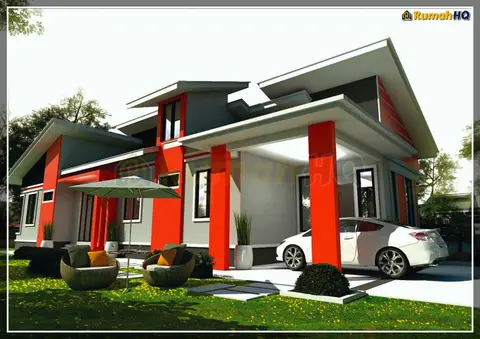 Pandangan 3D 5 daripada 5, rumah RHQ-A4-09 — Banglo 1 Tingkat · 5 Bilik · 4 Bilik Air