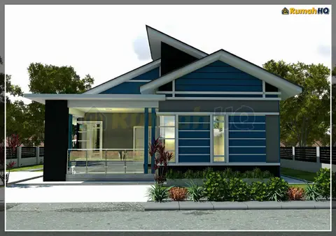 Pandangan 3D 1 daripada 6, rumah RHQ-A5-04 — Banglo 1 Tingkat · 4 Bilik · 4 Bilik Air