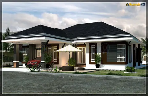 Pandangan 3D 1 daripada 5, rumah RHQ-A5-08 — Banglo 1 Tingkat · 4 Bilik · 4 Bilik Air