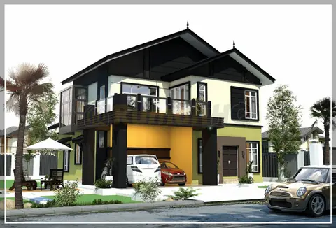 Pandangan 3D 1 daripada 5, rumah RHQ-D1-08 — Banglo 2 Tingkat · 5 Bilik · 4 Bilik Air