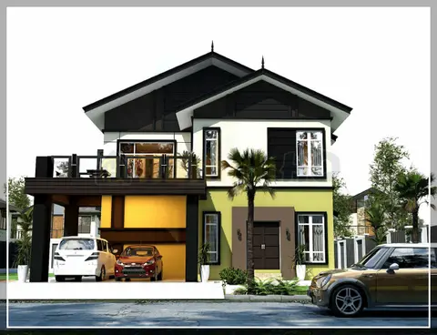 Pandangan 3D 2 daripada 5, rumah RHQ-D1-08 — Banglo 2 Tingkat · 5 Bilik · 4 Bilik Air