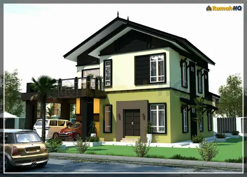 Pandangan 3D 3 daripada 5, rumah RHQ-D1-08 — Banglo 2 Tingkat · 5 Bilik · 4 Bilik Air