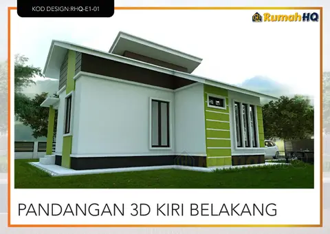 Pandangan 3D 4 daripada 5, rumah RHQ-E1-01 — Banglo 1 Tingkat · 3 Bilik · 3 Bilik Air