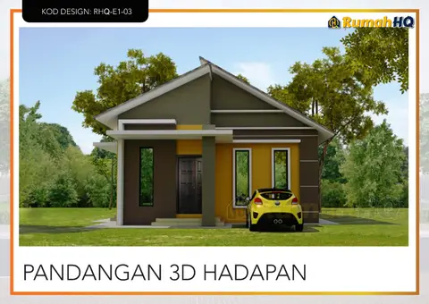 Pandangan 3D 2 daripada 5, rumah RHQ-E1-03 — Banglo 1 Tingkat · 3 Bilik · 2 Bilik Air