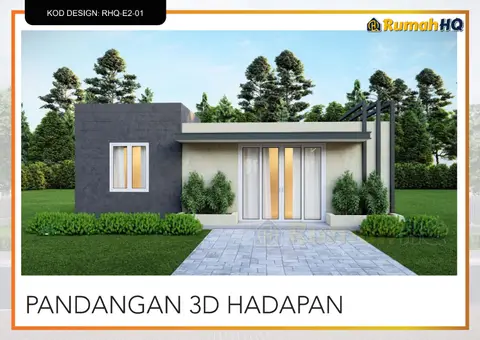 Pandangan 3D 2 daripada 5, rumah RHQ-E2-01 — Banglo Mini 1 Tingkat · 1 Bilik · 1 Bilik Air