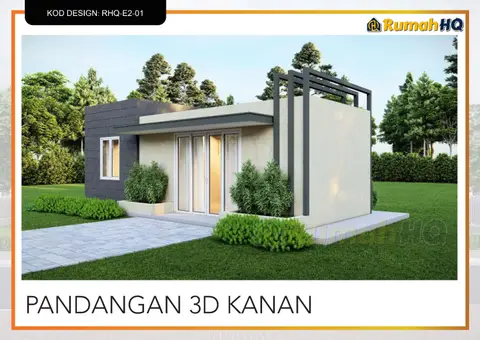 Pandangan 3D 4 daripada 5, rumah RHQ-E2-01 — Banglo Mini 1 Tingkat · 1 Bilik · 1 Bilik Air