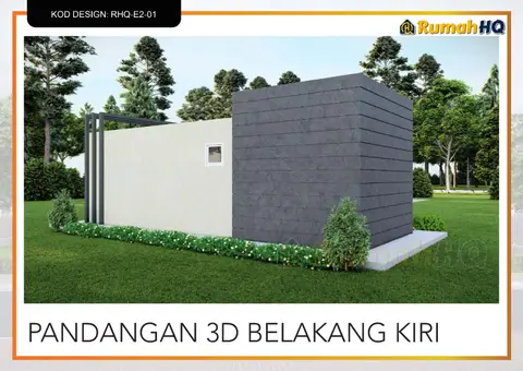 Pandangan 3D 5 daripada 5, rumah RHQ-E2-01 — Banglo Mini 1 Tingkat · 1 Bilik · 1 Bilik Air