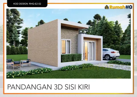 Pandangan 3D 3 daripada 5, rumah RHQ-E2-02 — Banglo Mini 1 Tingkat · 1 Bilik · 1 Bilik Air