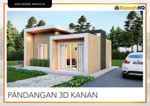 Pandangan 3D 4 daripada 5, rumah RHQ-E2-02 — Banglo Mini 1 Tingkat · 1 Bilik · 1 Bilik Air