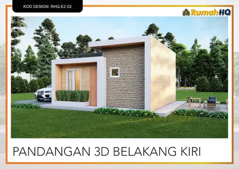 Pandangan 3D 5 daripada 5, rumah RHQ-E2-02 — Banglo Mini 1 Tingkat · 1 Bilik · 1 Bilik Air