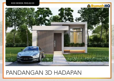 Pandangan 3D 2 daripada 5, rumah RHQ-E2-03 — Banglo Mini 1 Tingkat · 2 Bilik · 1 Bilik Air