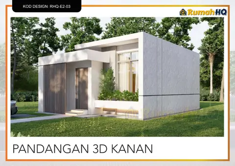 Pandangan 3D 4 daripada 5, rumah RHQ-E2-03 — Banglo Mini 1 Tingkat · 2 Bilik · 1 Bilik Air