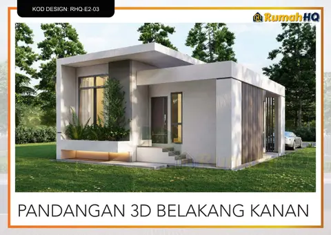 Pandangan 3D 5 daripada 5, rumah RHQ-E2-03 — Banglo Mini 1 Tingkat · 2 Bilik · 1 Bilik Air
