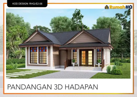 Pandangan 3D 2 daripada 5, rumah RHQ-E2-06 — Banglo Mini 1 Tingkat · 2 Bilik · 2 Bilik Air