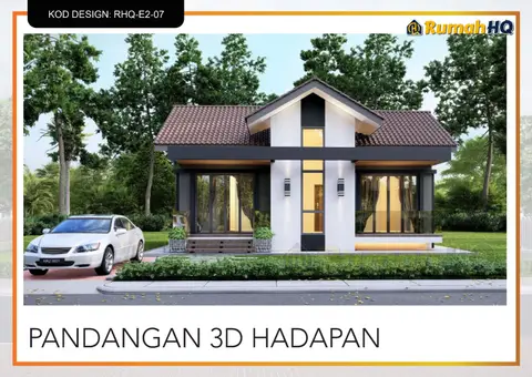 Pandangan 3D 2 daripada 5, rumah RHQ-E2-07 — Banglo Mini 1 Tingkat · 2 Bilik · 2 Bilik Air