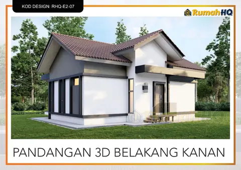 Pandangan 3D 5 daripada 5, rumah RHQ-E2-07 — Banglo Mini 1 Tingkat · 2 Bilik · 2 Bilik Air