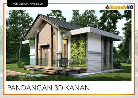 Pandangan 3D 4 daripada 5, rumah RHQ-E2-08 — Banglo Mini 1 Tingkat · 2 Bilik · 1 Bilik Air
