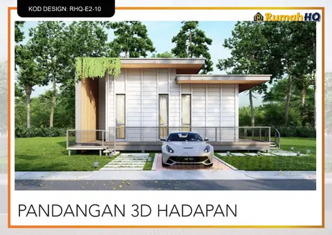 Pandangan 3D 2 daripada 5, rumah RHQ-E2-10 — Banglo Mini 1 Tingkat · 2 Bilik · 1 Bilik Air