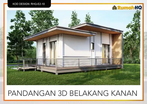 Pandangan 3D 5 daripada 5, rumah RHQ-E2-10 — Banglo Mini 1 Tingkat · 2 Bilik · 1 Bilik Air