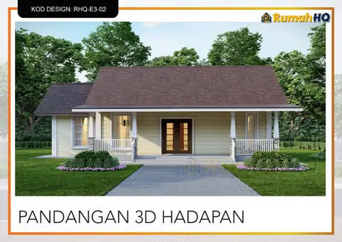 Pandangan 3D 2 daripada 5, rumah RHQ-E3-02 — Banglo Mini 1 Tingkat · 2 Bilik · 2 Bilik Air