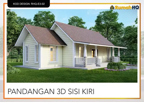 Pandangan 3D 3 daripada 5, rumah RHQ-E3-02 — Banglo Mini 1 Tingkat · 2 Bilik · 2 Bilik Air