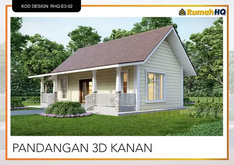 Pandangan 3D 4 daripada 5, rumah RHQ-E3-02 — Banglo Mini 1 Tingkat · 2 Bilik · 2 Bilik Air