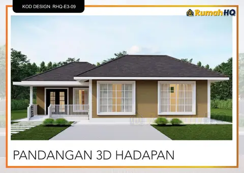 Pandangan 3D 2 daripada 5, rumah RHQ-E3-09 — Banglo Mini 1 Tingkat · 2 Bilik · 2 Bilik Air