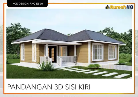Pandangan 3D 3 daripada 5, rumah RHQ-E3-09 — Banglo Mini 1 Tingkat · 2 Bilik · 2 Bilik Air