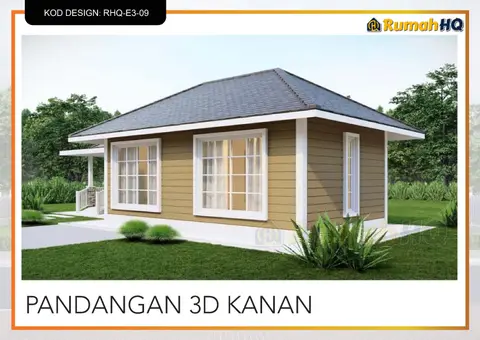 Pandangan 3D 4 daripada 5, rumah RHQ-E3-09 — Banglo Mini 1 Tingkat · 2 Bilik · 2 Bilik Air